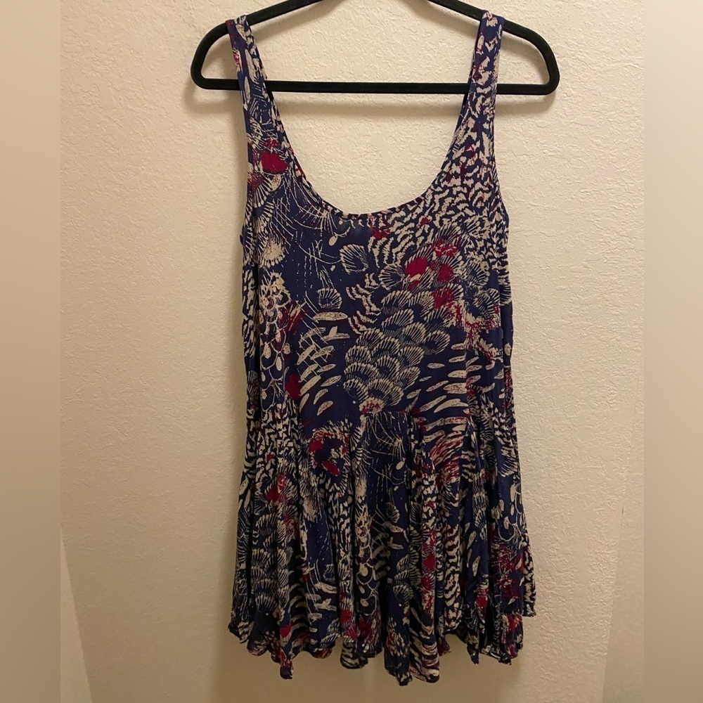 Free People Navy, Cream, Red Abstract Print Trapeze Mini Dress Size XS